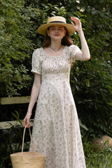 Square Neck Waist Cinch Floral Dress
