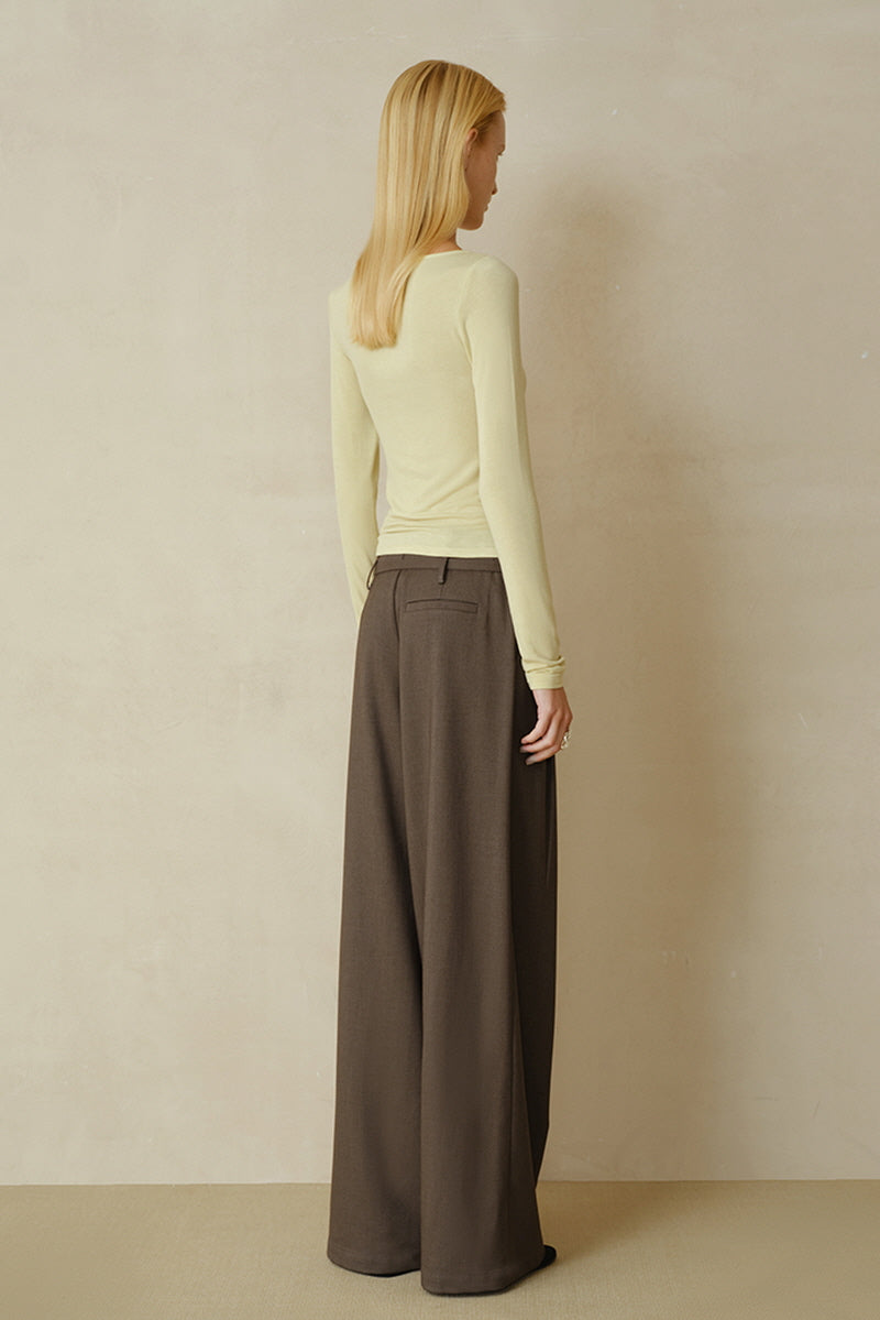Waistless Double Pleat Wide-Leg Trousers