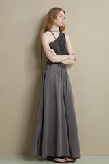 Irregular Panel Pleated Slanted-Shoulder Dress