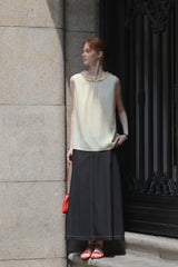 French Romantic Fungus Trimmed Sleeveless Top