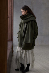 Long Scarf-Collar Two-Piece Reversible Jacket