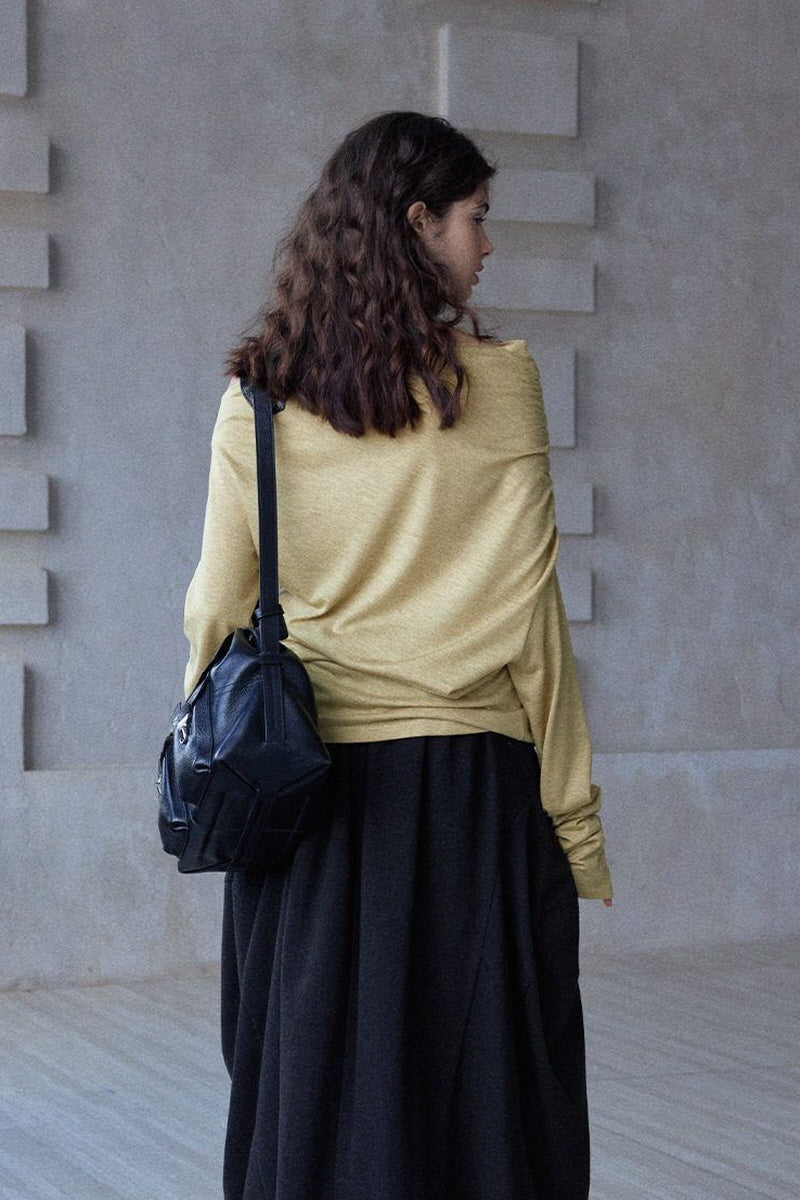 Lazy Irregular Collar Pleated Knitted Top