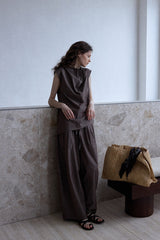 Asymmetric Slanted Placket Sleeveless Top