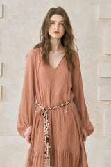 Ruffled V-Neck Long Dress
