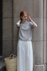 Contrast Embroidery Monogram Short Sleeve Sweater