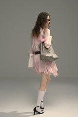Pleated Check Flare Shirt Dress