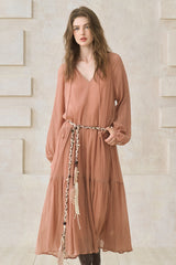 Ruffled V-Neck Long Dress