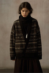 Oversized Fair Isle V-Neck Cardigan