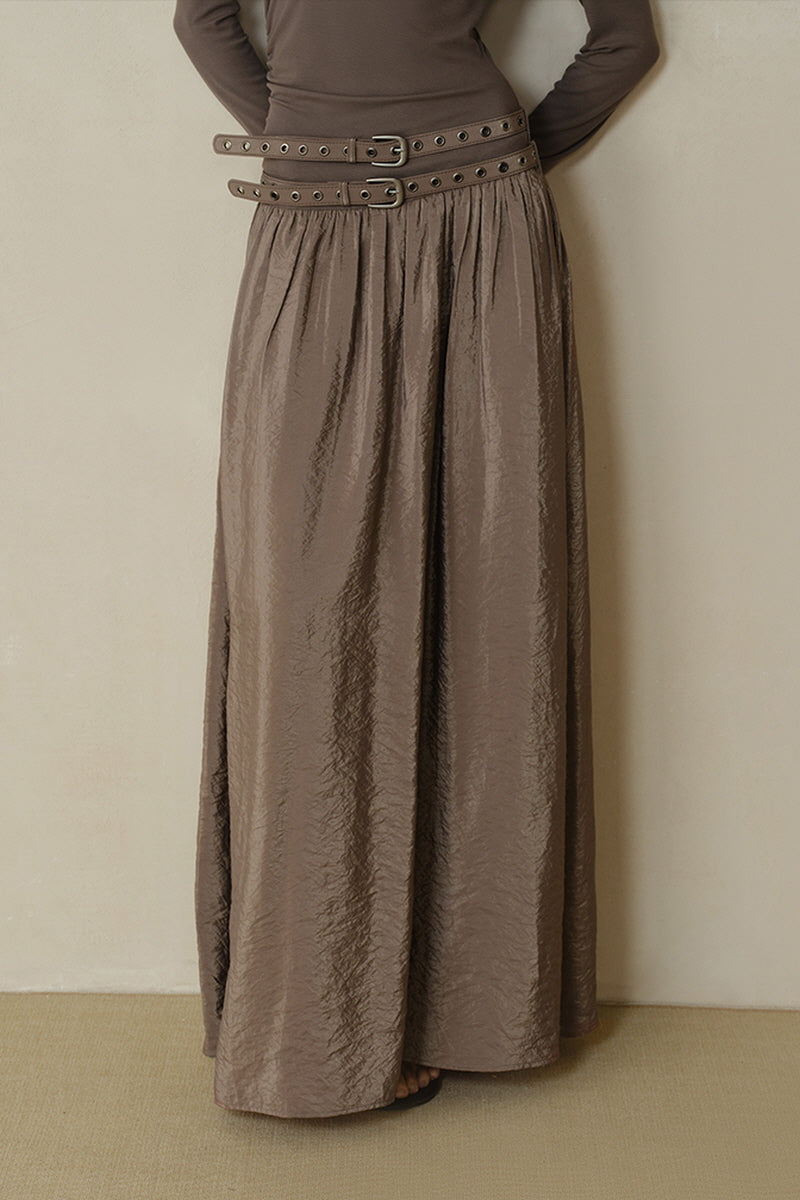 Double Belt Asymmetrical Shoulder Long Sleeve Dress