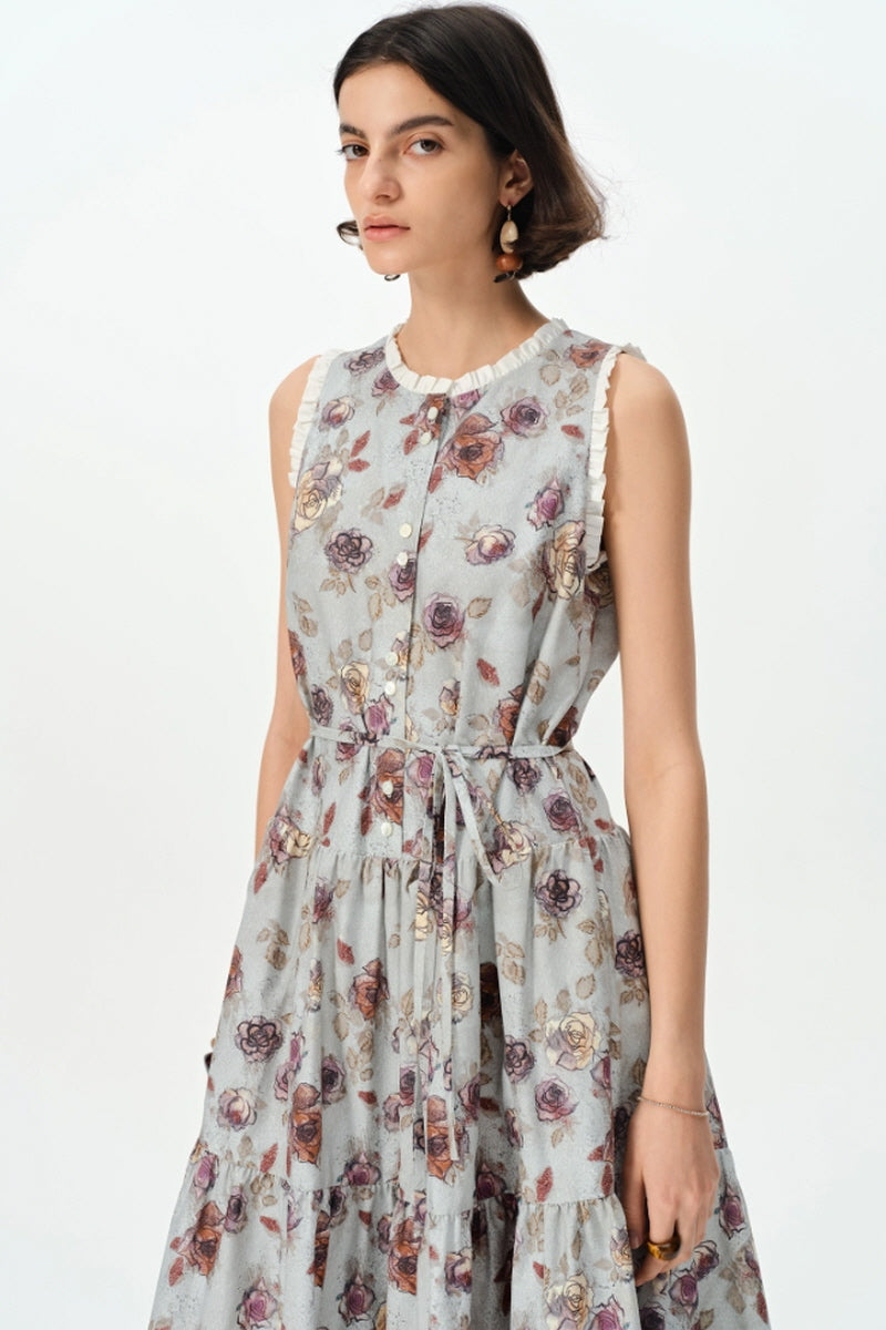 Ruffle Print Sleeveless Vest Dress