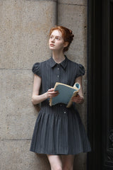 Diagonal Placket Puff Sleeve Shirt Dress