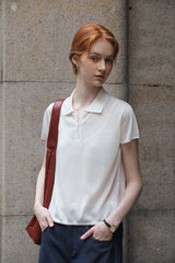 Polo Neck Loose Short Sleeve Top