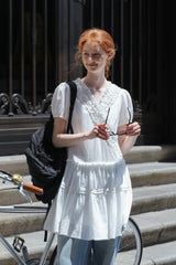 V-Neck Lace Cake Dress