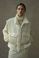 Stand-Collar Cinched-Waist Padded Vest