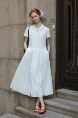 Simple Suit Collar Short Sleeve Shirt Dress
