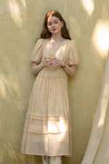 V-Neck Balloon Sleeve Cake Dress