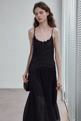 Pleated Asymmetrical Midi Slip Dress