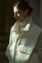 Stand-Collar Cinched-Waist Padded Vest