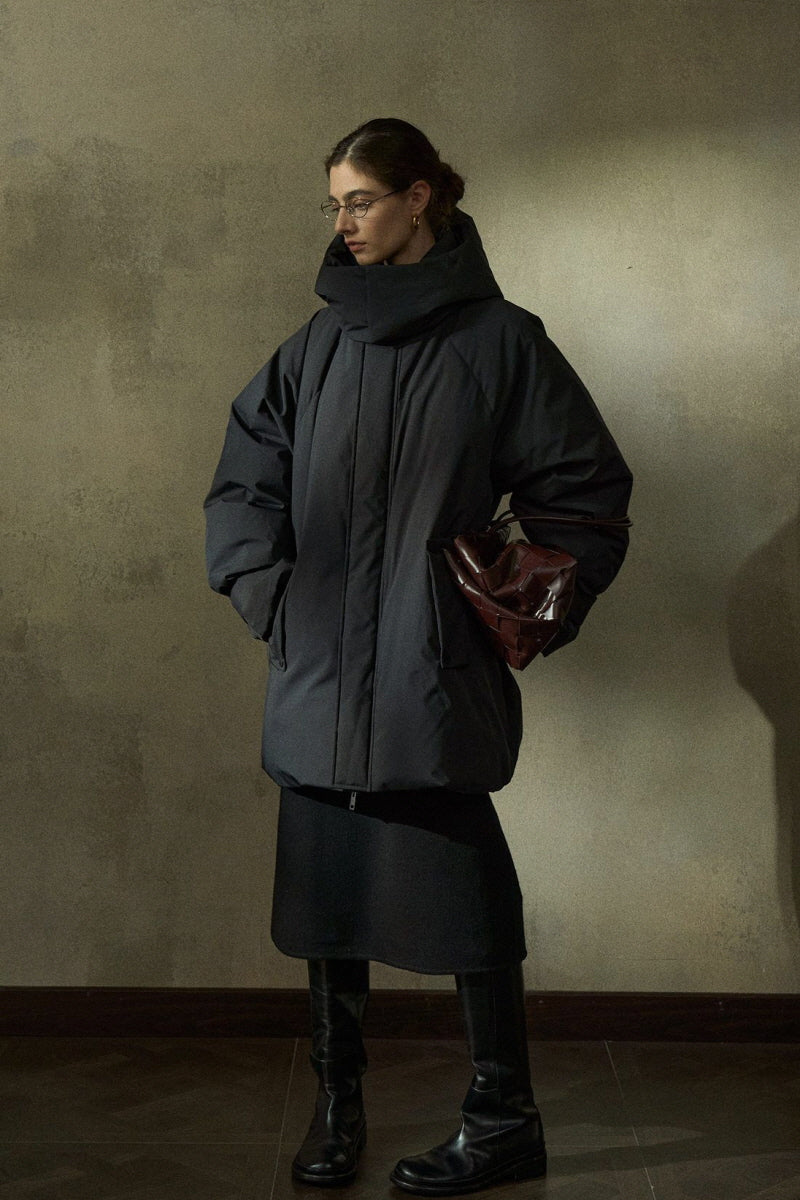 Oversized Hooded Stand Collar Parka Jacket