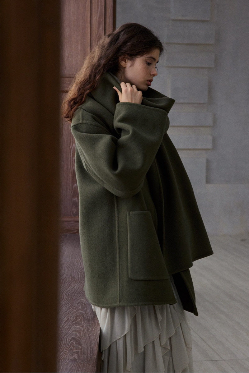 Long Scarf-Collar Two-Piece Reversible Jacket