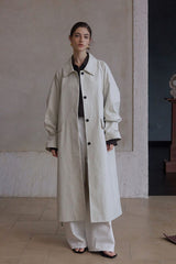 Waist-Textured Long Trench Coat