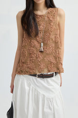 Three-Dimensional Hollow Embroidery Sleeveless Top