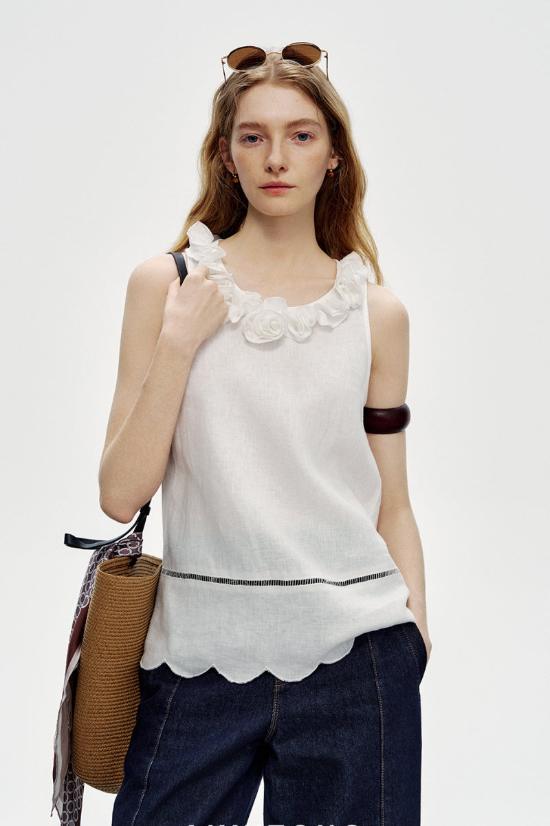 Three-Dimensional Flower Sleeveless Vest Top