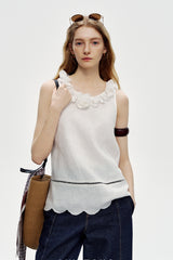 Three-Dimensional Flower Sleeveless Vest Top