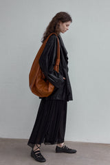Pleated Asymmetrical Midi Slip Dress
