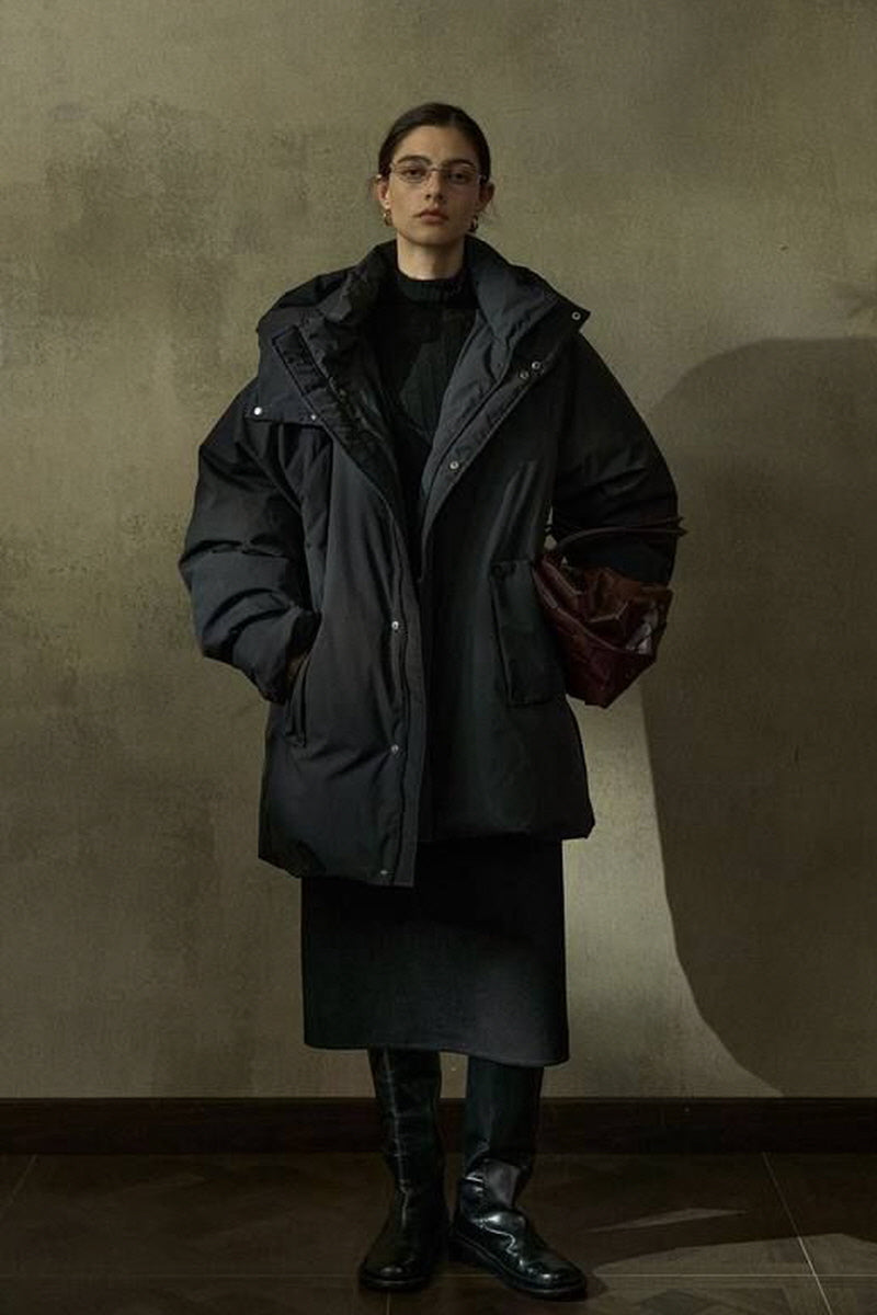 Oversized Hooded Stand Collar Parka Jacket