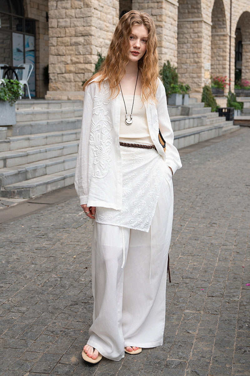 Vintage Loose Fit Embroidered Shirt
