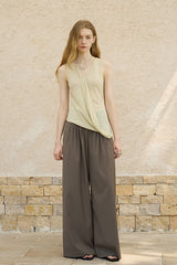 Accordion Pleated Wide-Leg Suit Pants
