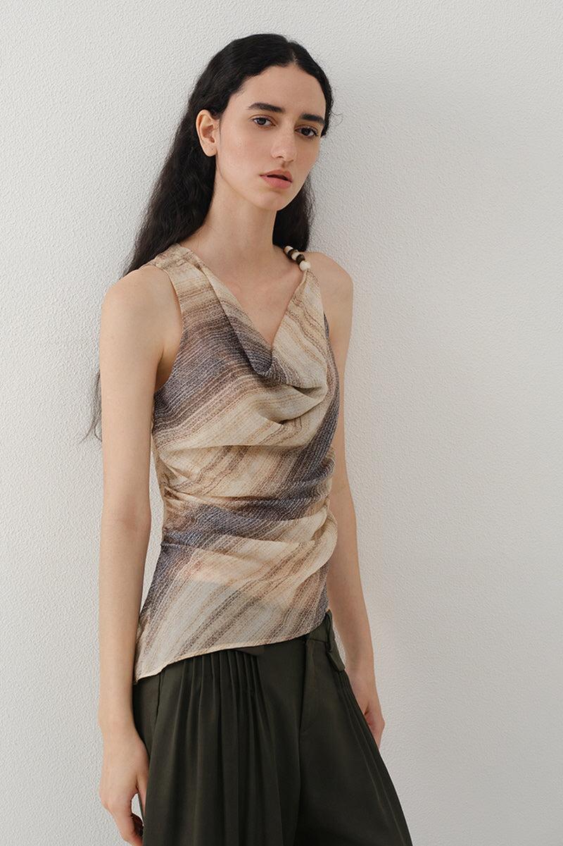 Gradient Stripe Asymmetrical Beaded Suspender Top