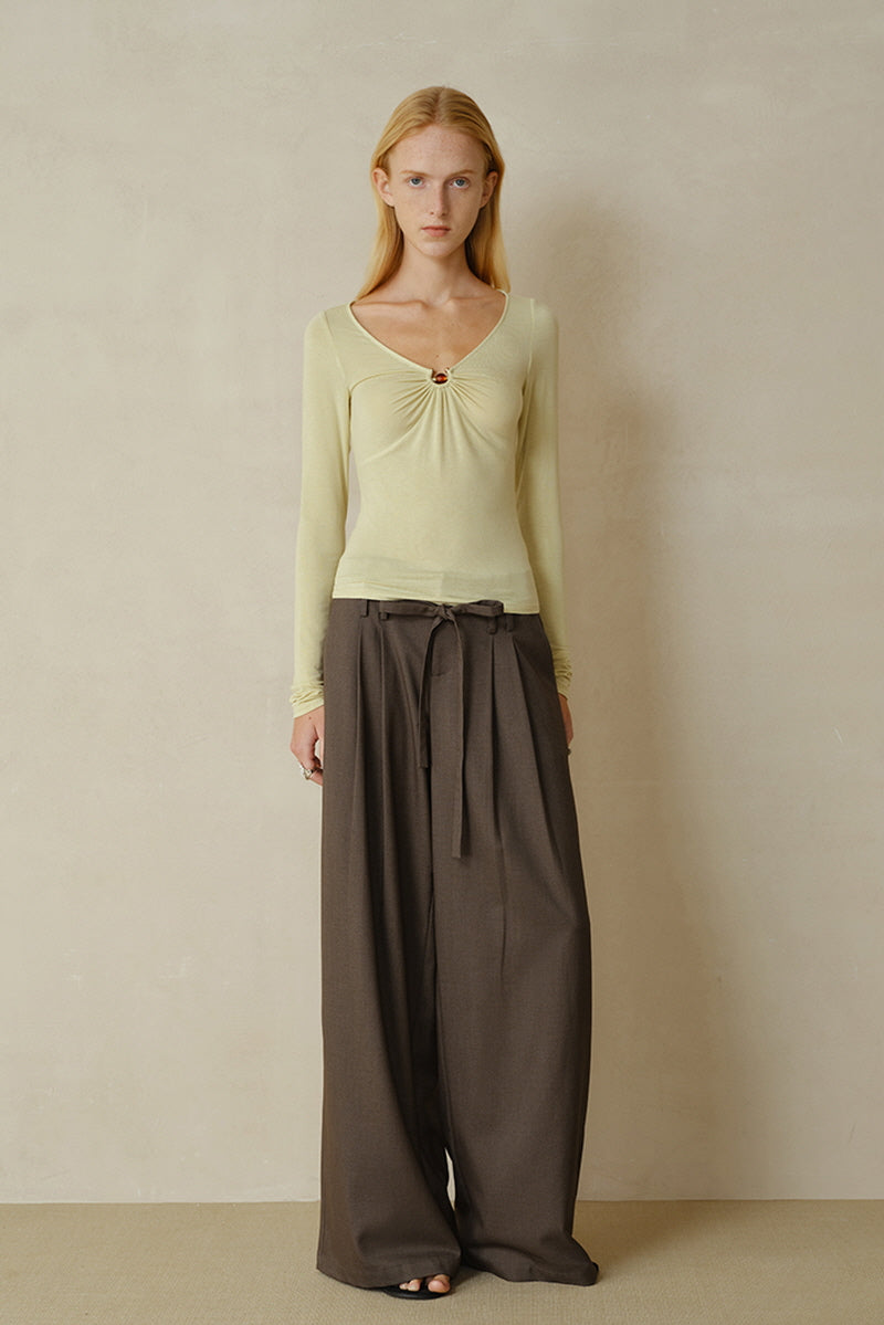 Waistless Double Pleat Wide-Leg Trousers