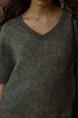 V-Neck Loose Short Sleeve Knit Top