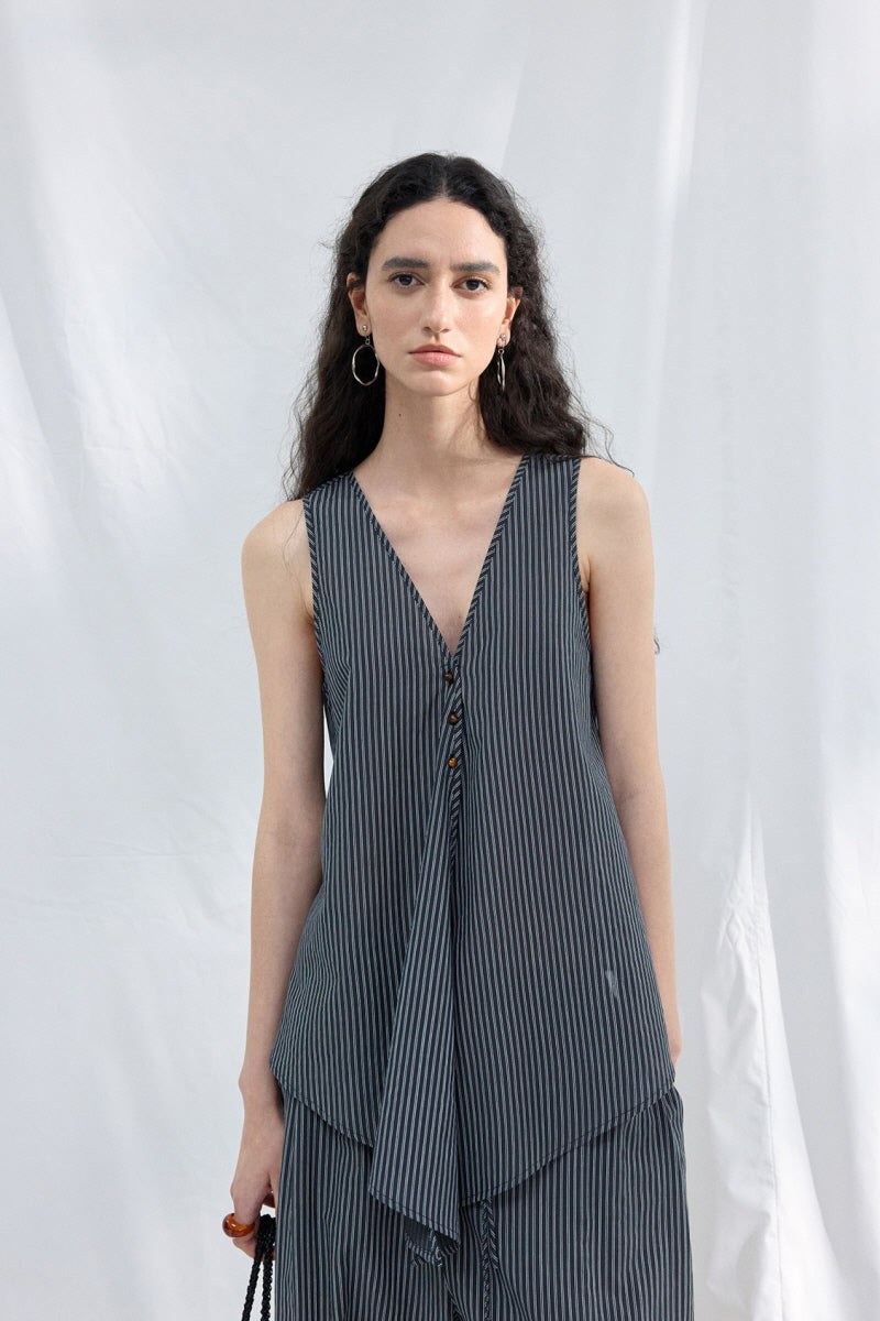 Lace-Up V-Neck Irregular Sleeveless Top