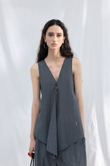 Lace-Up V-Neck Irregular Sleeveless Top