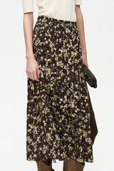 Lace-Up Vintage Floral Midi Skirt