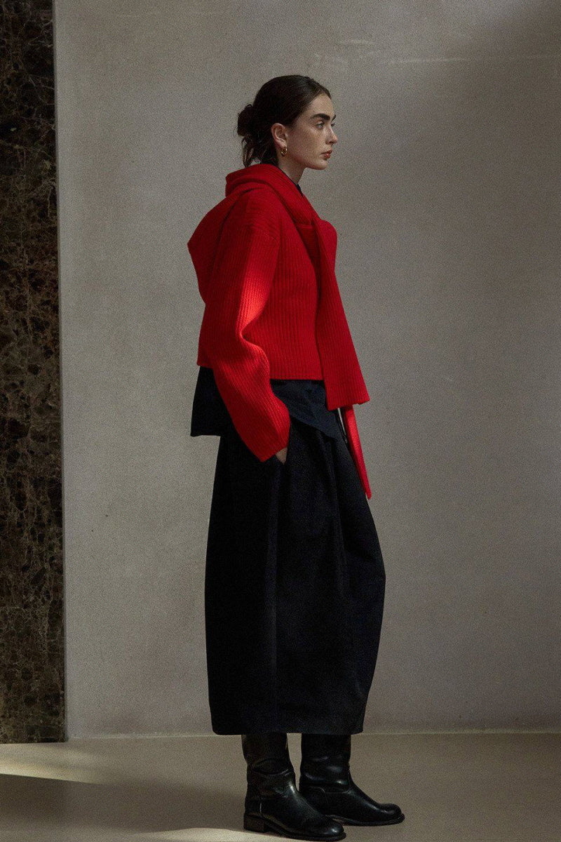 Pit Stripe Ribbed Hooded Scarf Top