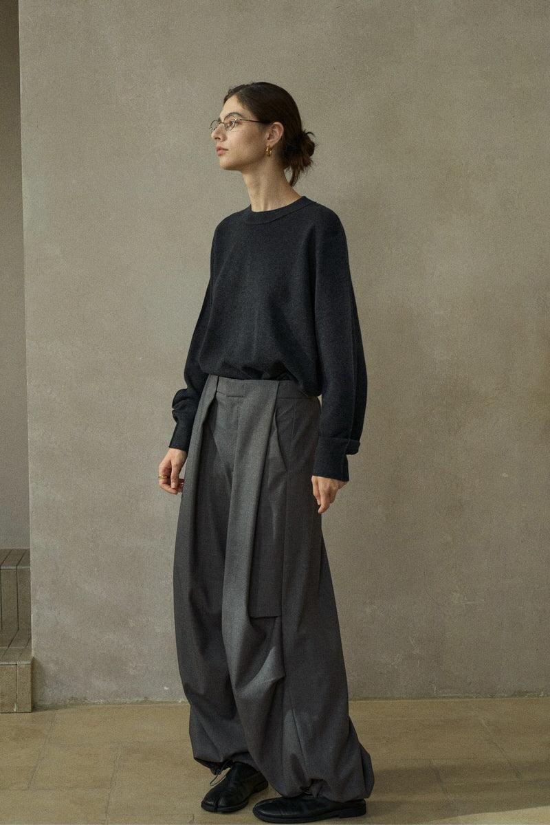 Three D-Pleated Fold-Top Wide-Leg Pants