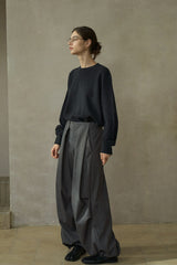 Three D-Pleated Fold-Top Wide-Leg Pants