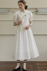 Puff Sleeve Round Neck Tie Bellflower Dress