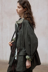 Washed Drawstring Crew Neck Jacket