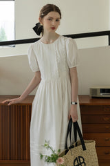 Puff Sleeve Round Neck Tie Bellflower Dress