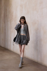 Lace-Up Shredded Cardigan