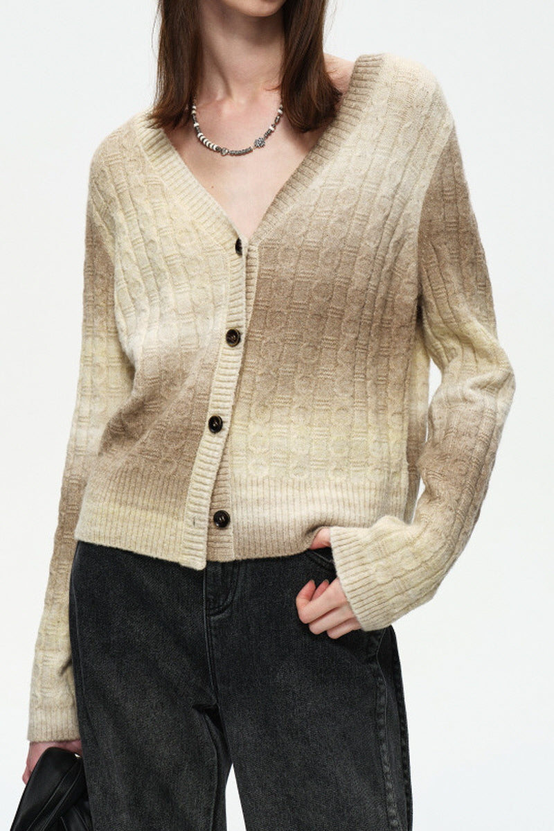 Gradient V-Neck Slouchy Knit Cardigan