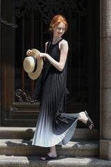 Gradient Pleated Halterneck Dress