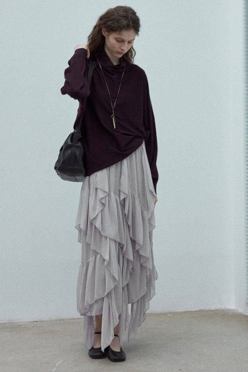 Laminated Ruffled Asymmetrical Skirt