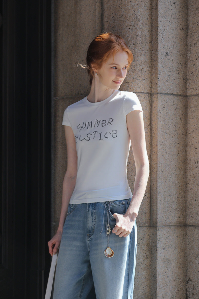 Alphabet Print Slim Fit Cap Sleeve T-Shirt