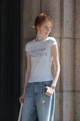 Alphabet Print Slim Fit Cap Sleeve T-Shirt